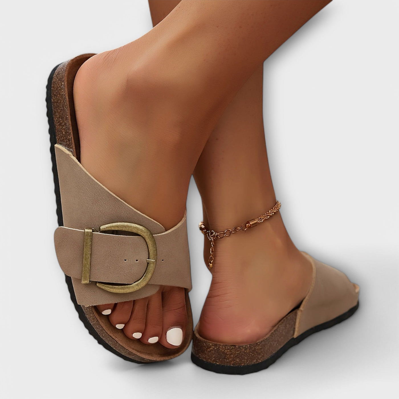 Women's Cork Sandals with Buckle Closure Design