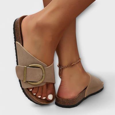 Women's Cork Sandals with Buckle Closure Design