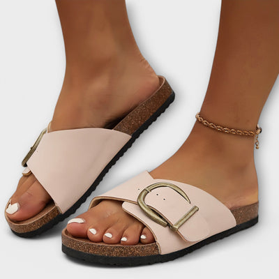 Women's Cork Sandals with Buckle Closure Design