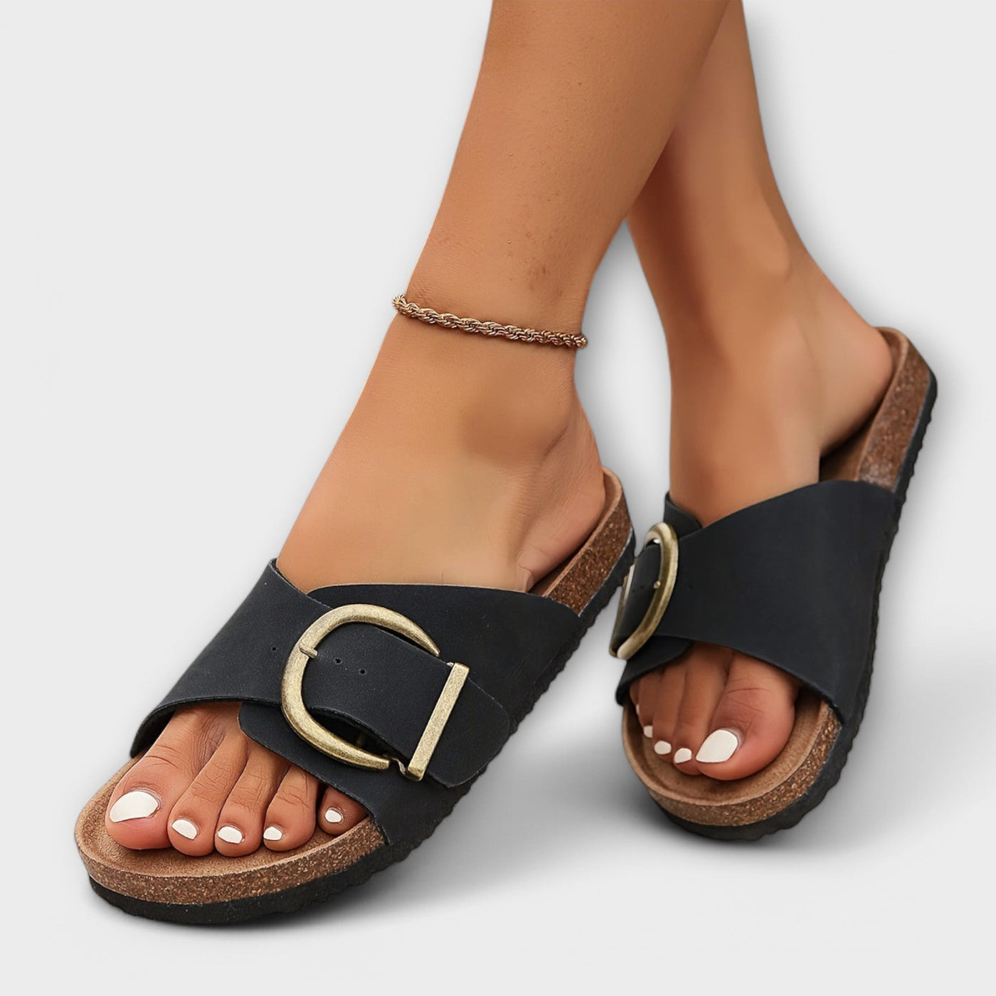 Women's Cork Sandals with Buckle Closure Design
