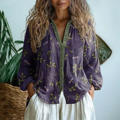 Ambre Vintage Blouse with Leaf Print
