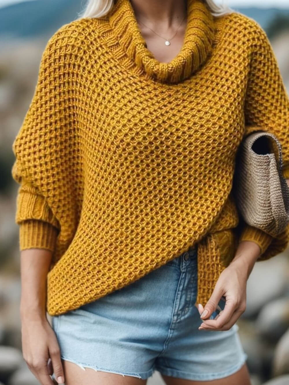 Turtleneck Pullover with Dolman Sleeves