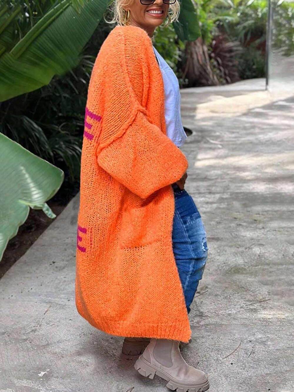 Casual Large Cardigan with Heart Pattern and Pockets