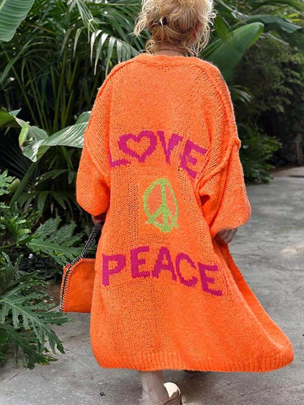 Casual Large Cardigan with Heart Pattern and Pockets
