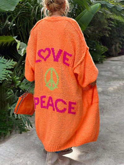 Casual Large Cardigan with Heart Pattern and Pockets
