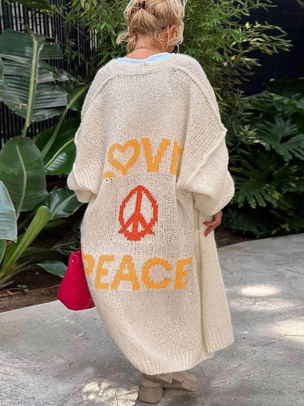 Casual Large Cardigan with Heart Pattern and Pockets