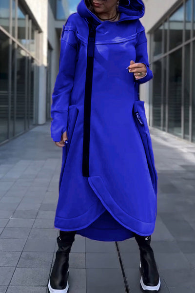 Hildegard | Hooded Dress with Long Sleeves and Asymmetrical Hem