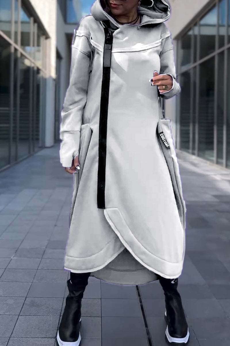 Hildegard | Hooded Dress with Long Sleeves and Asymmetrical Hem