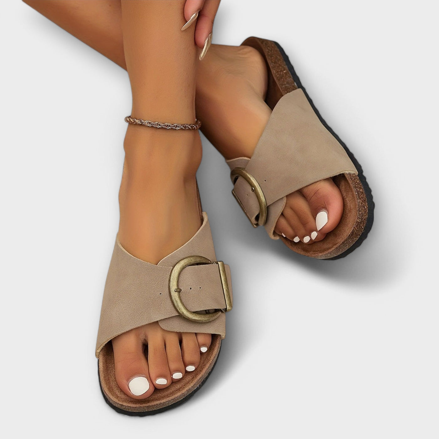 Women's Cork Sandals with Buckle Closure Design