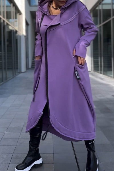 Hildegard | Hooded Dress with Long Sleeves and Asymmetrical Hem