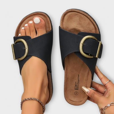 Women's Cork Sandals with Buckle Closure Design