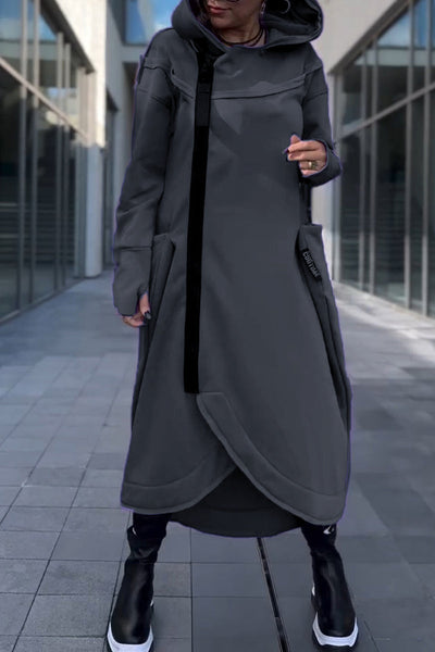 Hildegard | Hooded Dress with Long Sleeves and Asymmetrical Hem