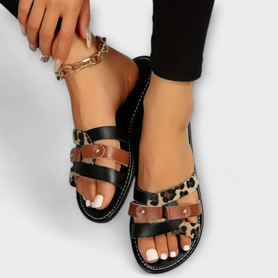 Leopard Sandals with Crisscross Straps