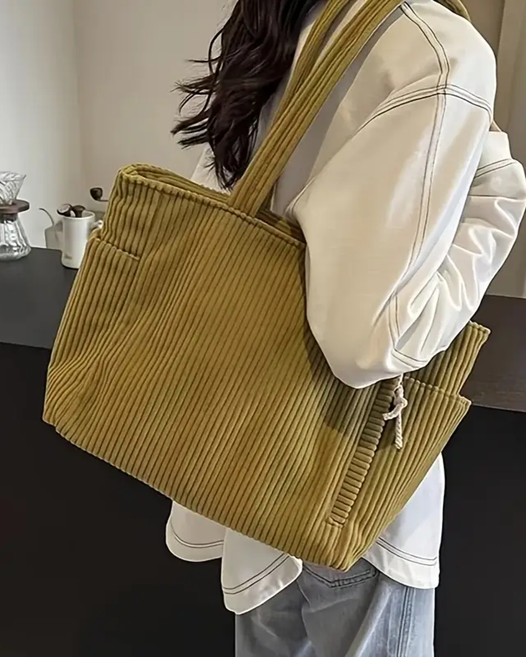 Savannah – Ribbed Tote Bag with Cord Detail