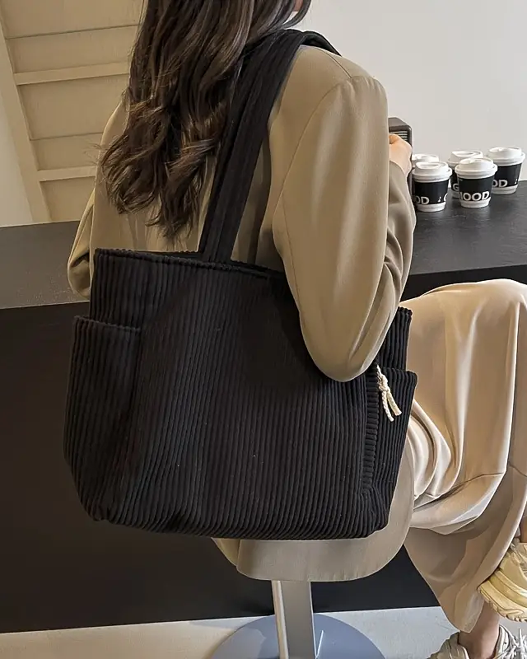 Savannah – Ribbed Tote Bag with Cord Detail