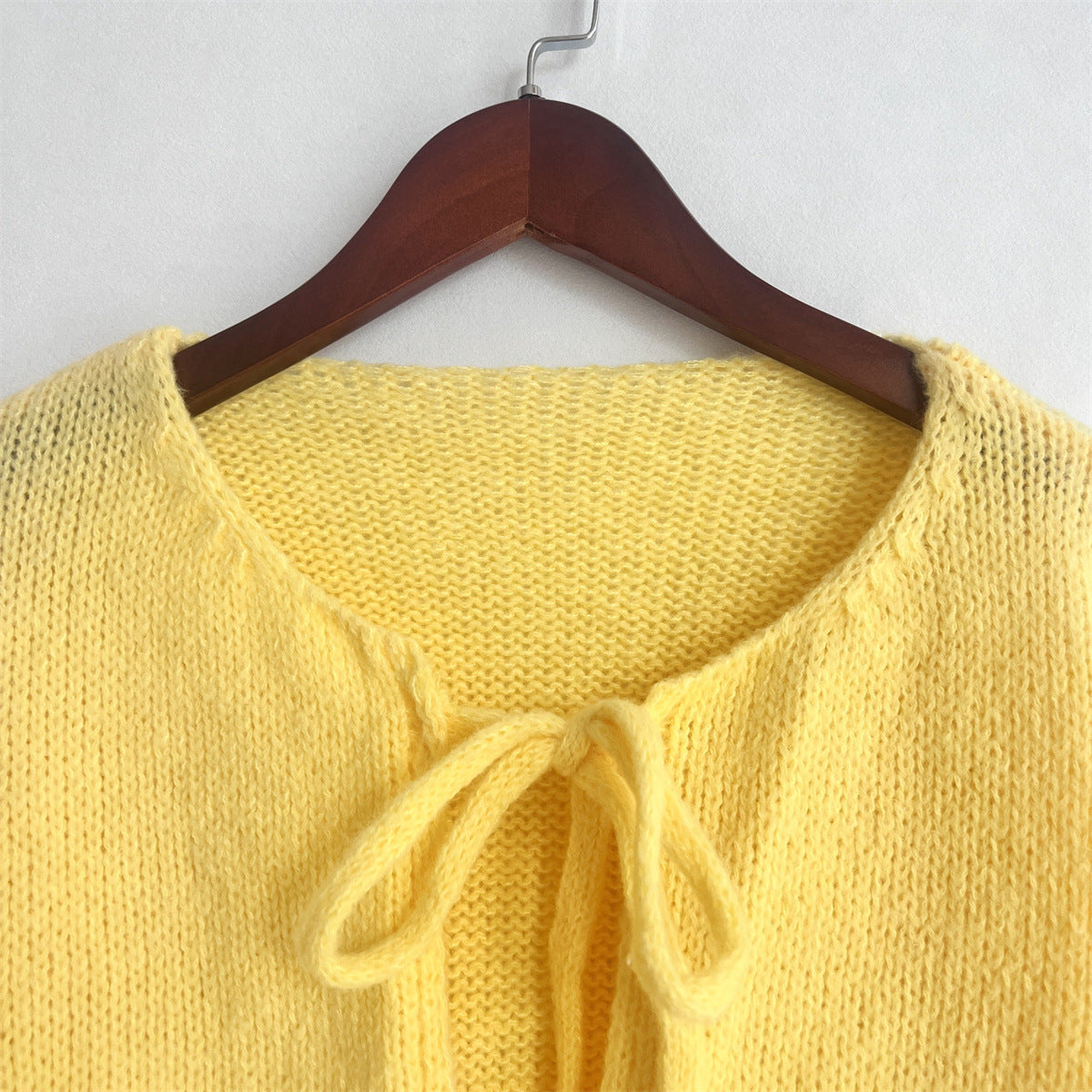 Solid Color Round Neck Lace-Up Cardigan