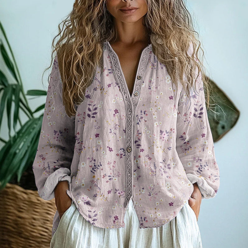 Ambre Vintage Blouse with Leaf Print