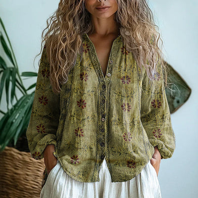 Ambre Vintage Blouse with Leaf Print