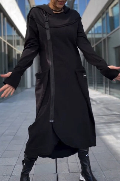 Hildegard | Hooded Dress with Long Sleeves and Asymmetrical Hem
