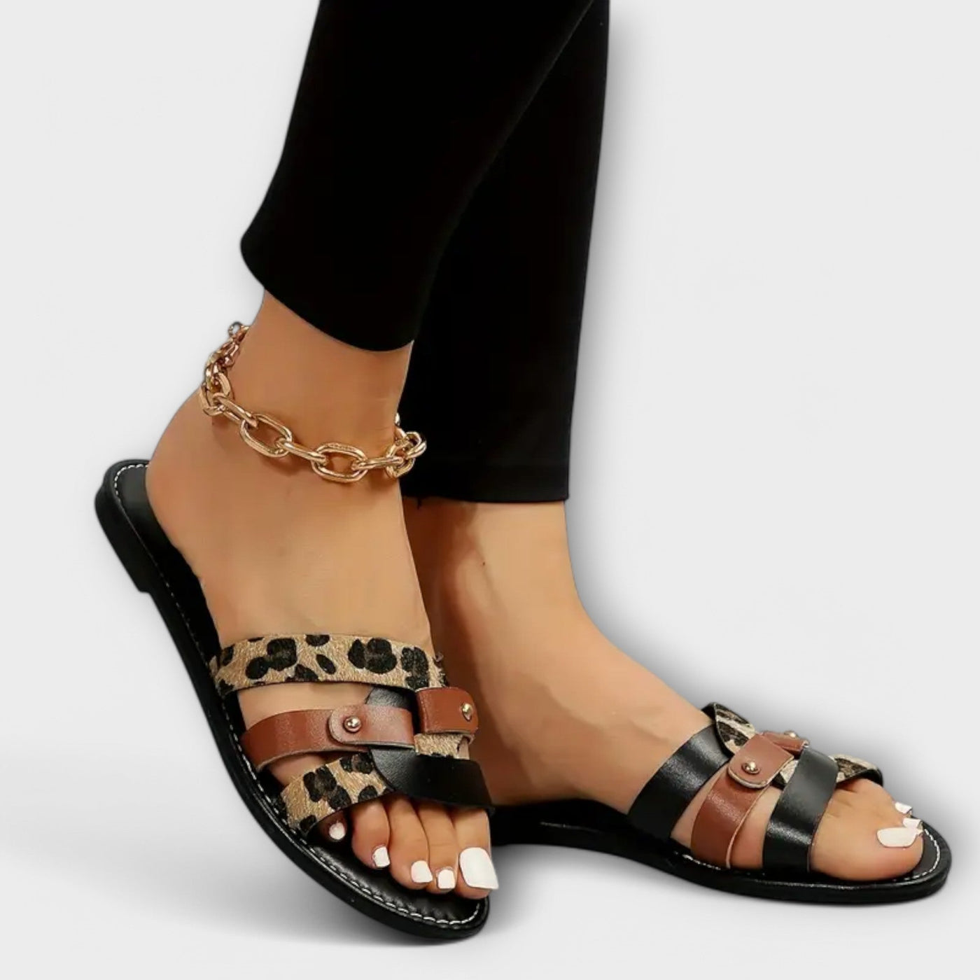 Leopard Sandals with Crisscross Straps