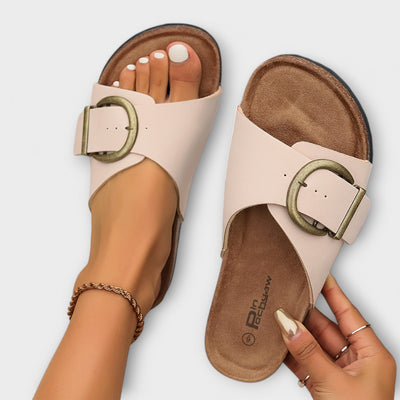 Women's Cork Sandals with Buckle Closure Design