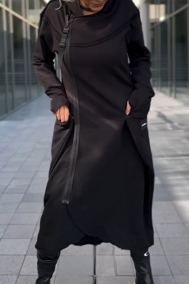 Hildegard | Hooded Dress with Long Sleeves and Asymmetrical Hem
