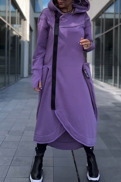Hildegard | Hooded Dress with Long Sleeves and Asymmetrical Hem