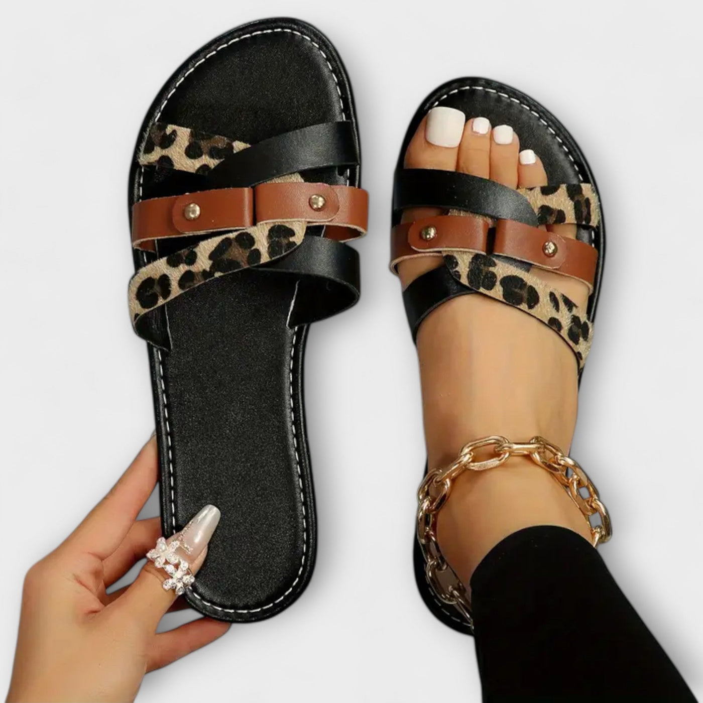 Leopard Sandals with Crisscross Straps
