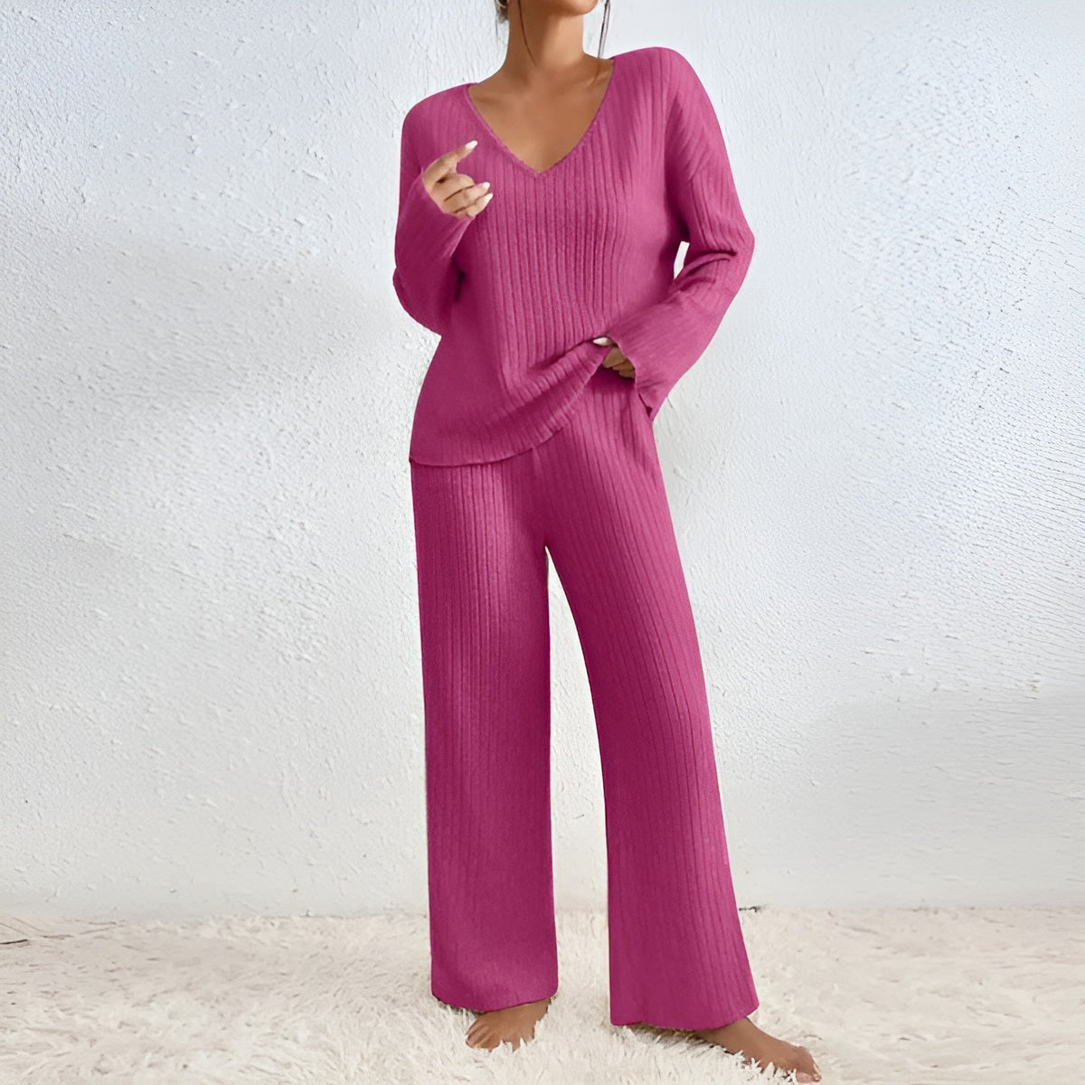 Isla™ | Ribbed V-neck sweater set