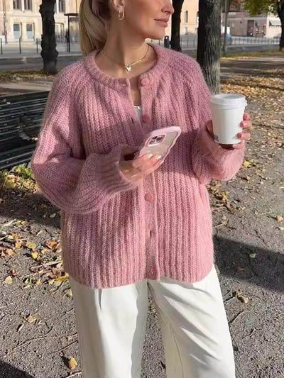 Casual Style Loose Solid Color Long Sleeve Cardigan