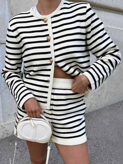 Vintage Striped Round Neck Knit Cardigan Jacket