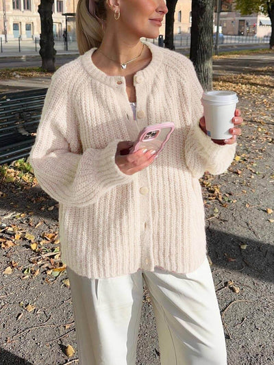Casual Style Loose Solid Color Long Sleeve Cardigan