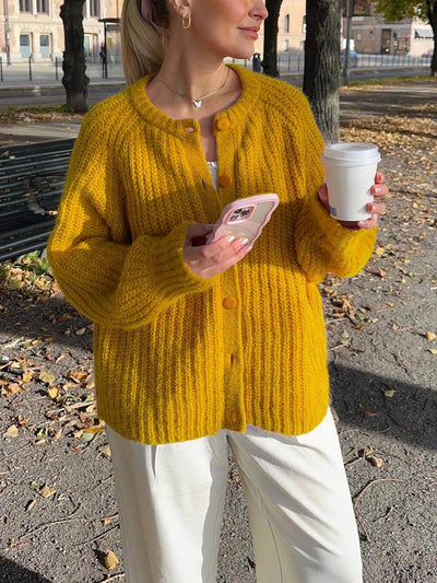 Casual Style Loose Solid Color Long Sleeve Cardigan