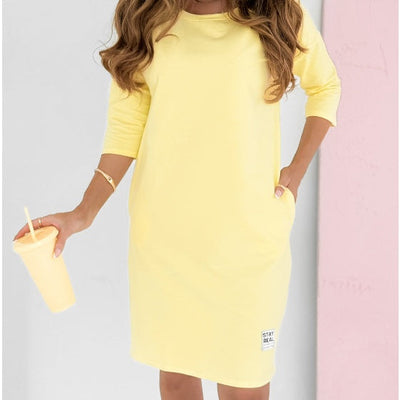 Kristina™ - Dress with Round Neckline and 3/4 Sleeves with Pockets