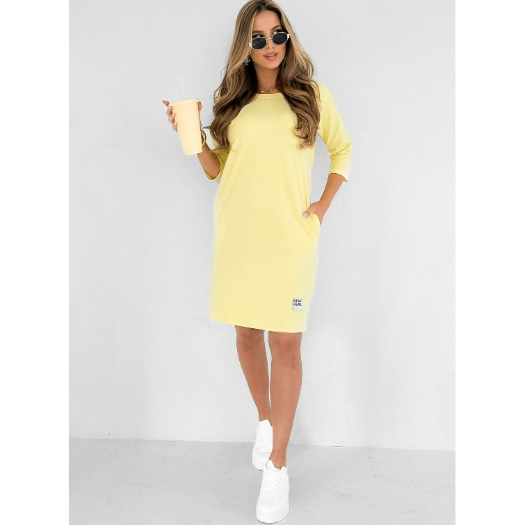 Kristina™ - Dress with Round Neckline and 3/4 Sleeves with Pockets